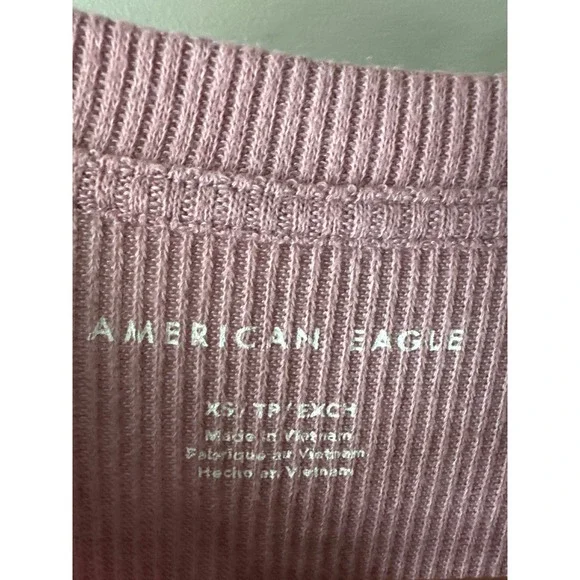 American Eagle Dusty Rose Pink Ribbed Henley Cropped T Shirt Lettuce Hem XS - Picture 4 of 10